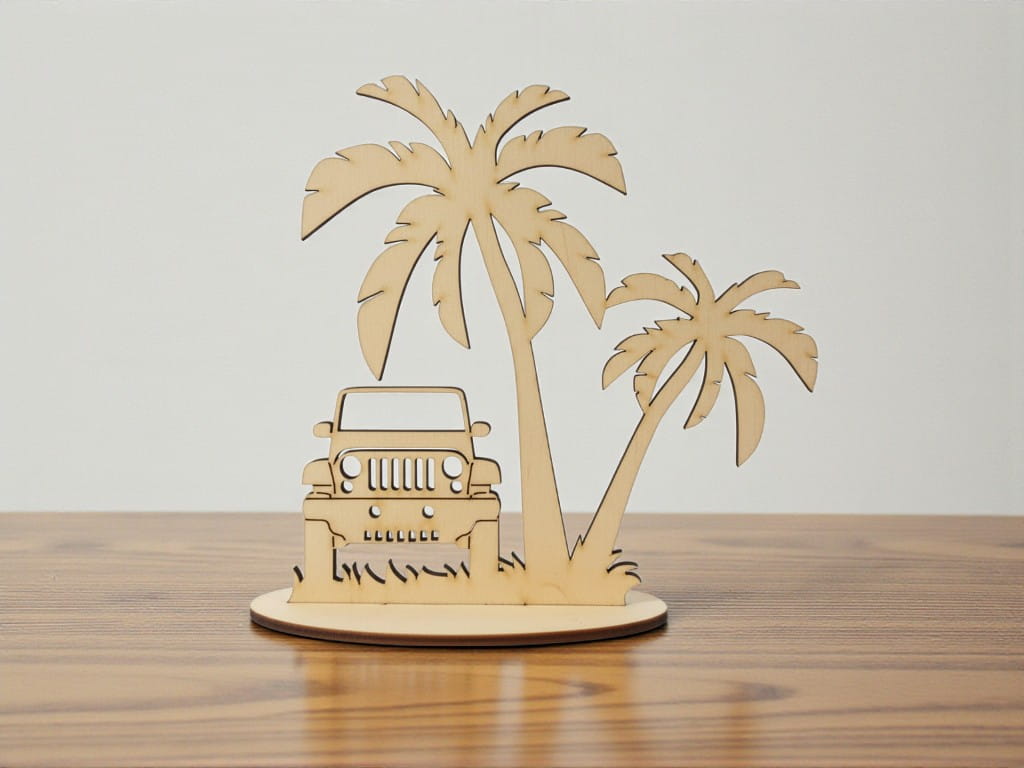 Laser Cut Beach Palm Trees with Jeep Souvenir