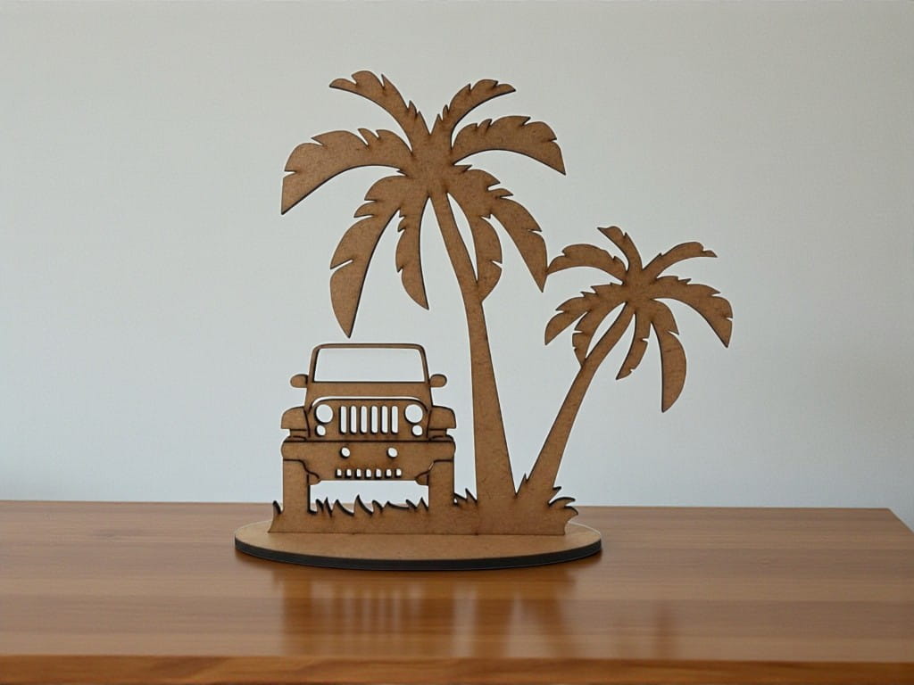 Laser Cut Beach Palm Trees with Jeep Souvenir
