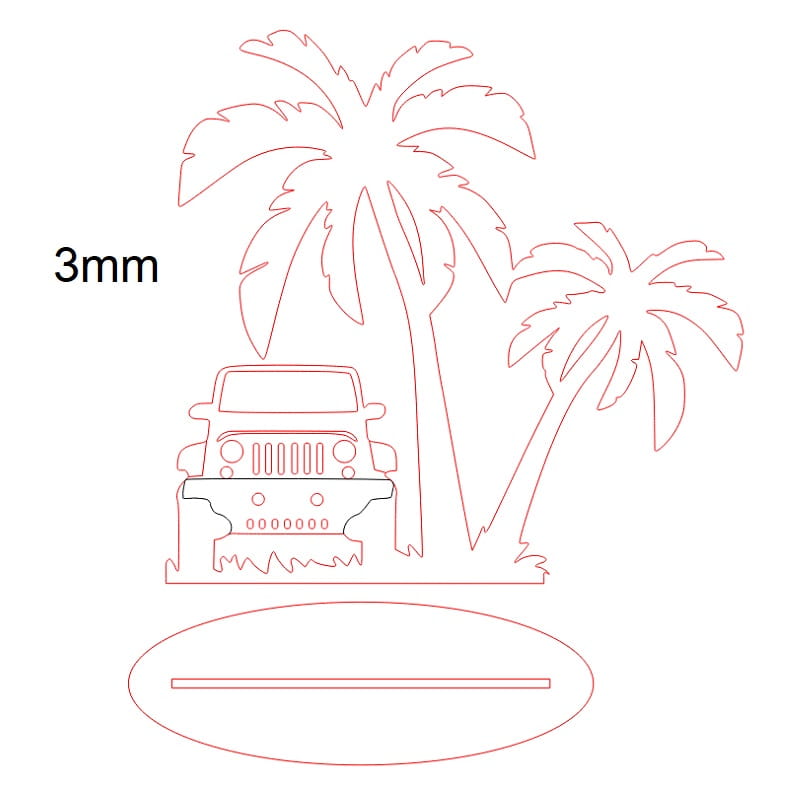 Laser Cut Beach Palm Trees with Jeep Souvenir