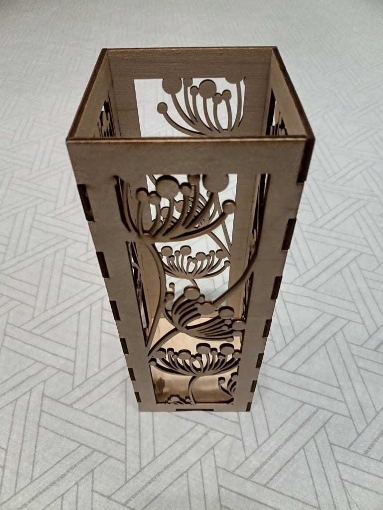 Laser Cut LED Candle Holder with Floral Pattern