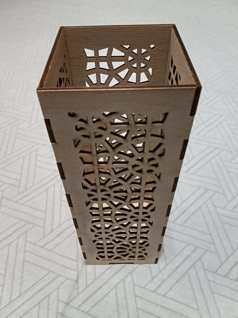 Laser Cut Wooden LED Candle Lampshade with Geometric Pattern
