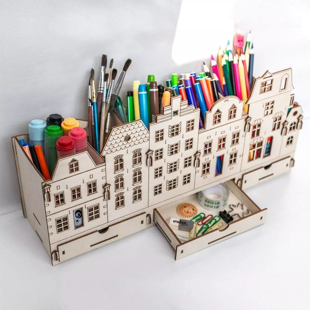 Laser Cut Traditional Amsterdam Canal Houses Themed Desk Organiser