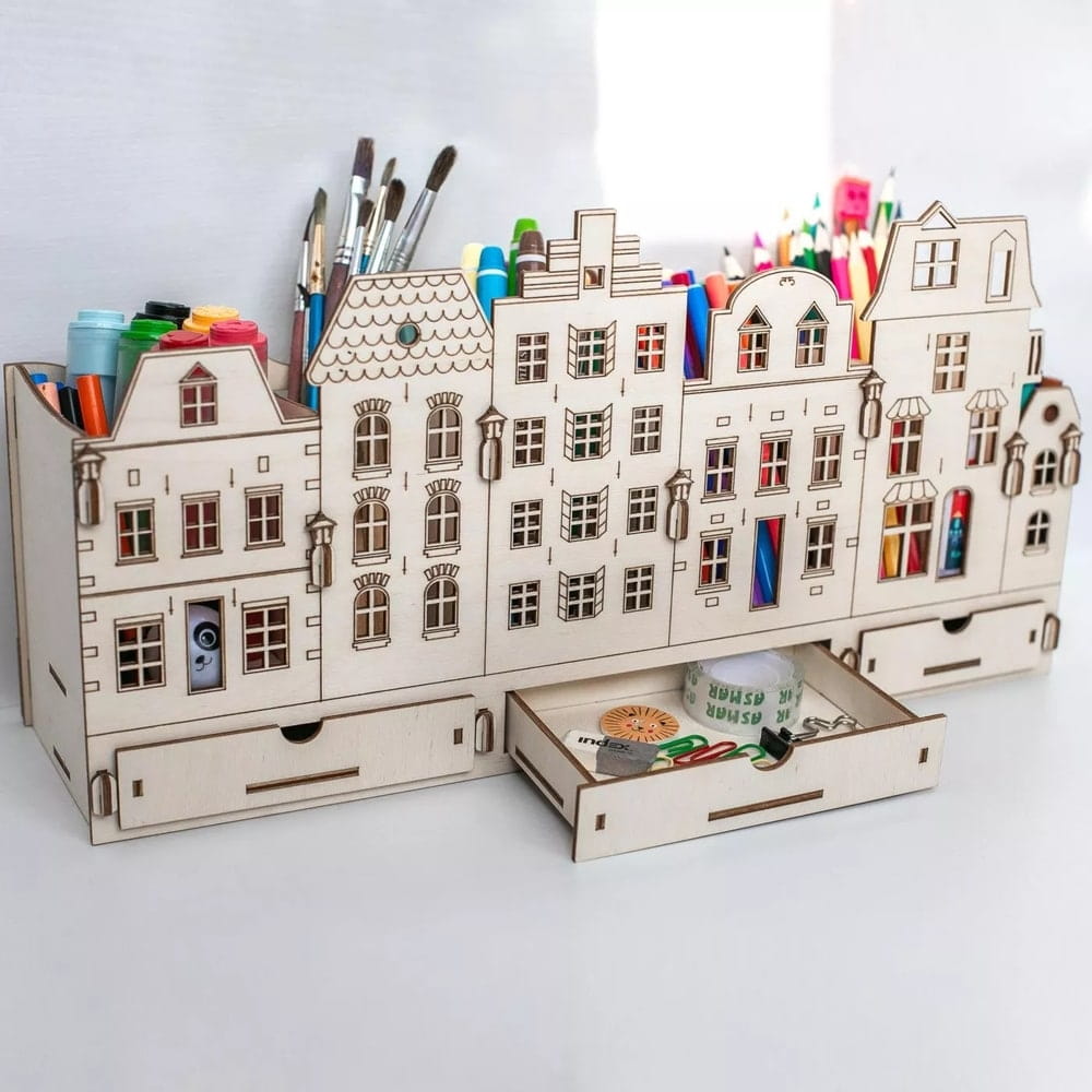 Laser Cut Traditional Amsterdam Canal Houses Themed Desk Organiser