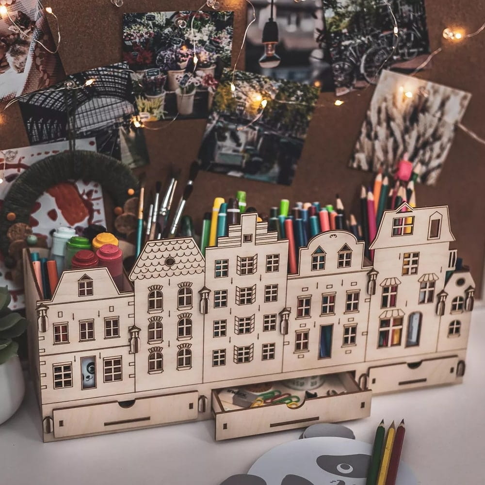 Laser Cut Traditional Amsterdam Canal Houses Themed Desk Organiser