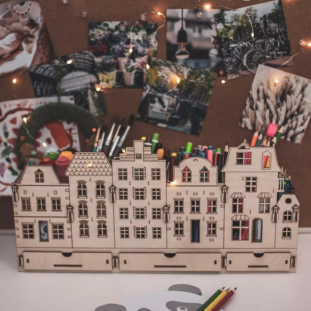 Laser Cut Traditional Amsterdam Canal Houses Themed Desk Organiser
