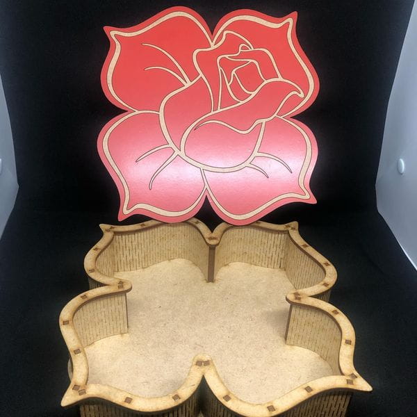 Laser Cut Wooden Rose Shaped Gift Box