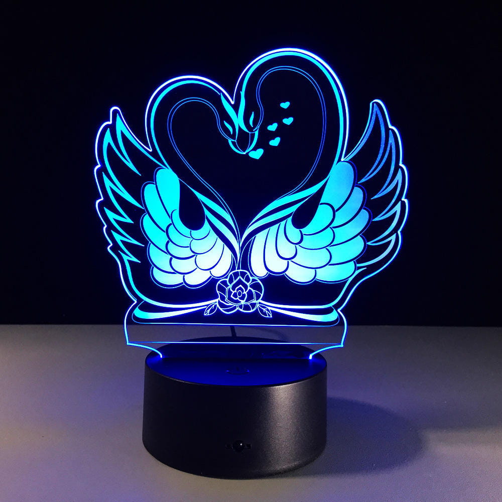 Laser Cut Acrylic Engraving Swan Love Heart Illusion Lamp