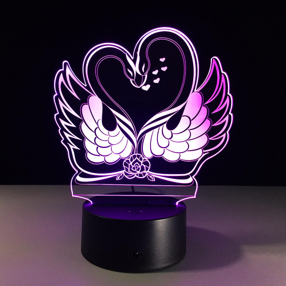 Laser Cut Acrylic Engraving Swan Love Heart Illusion Lamp