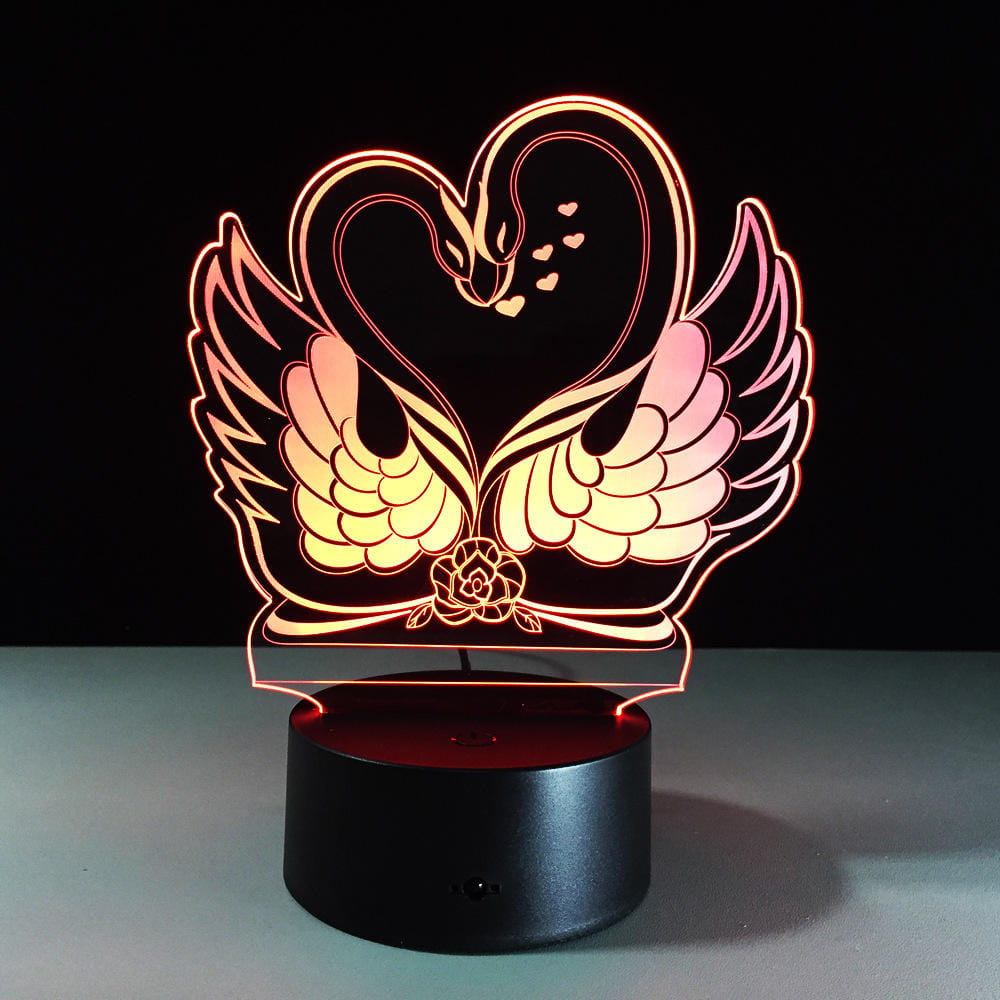 Laser Cut Acrylic Engraving Swan Love Heart Illusion Lamp