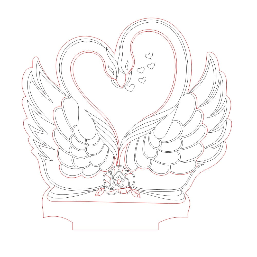 Laser Cut Acrylic Engraving Swan Love Heart Illusion Lamp