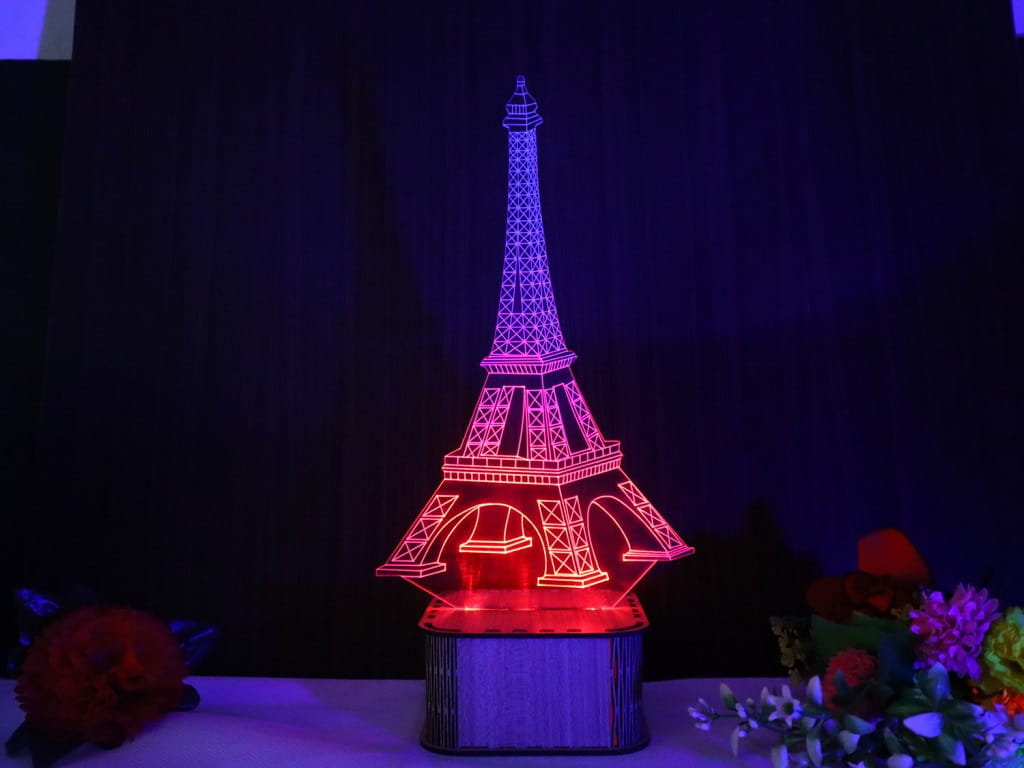 Laser Cut Acrylic Engraving Eiffel Tower 3D Illusion Lamp