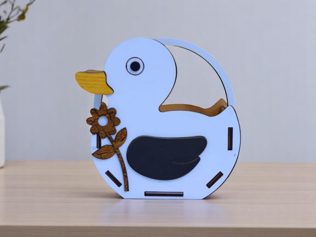 Laser Cut Wooden Duck Flower Basket