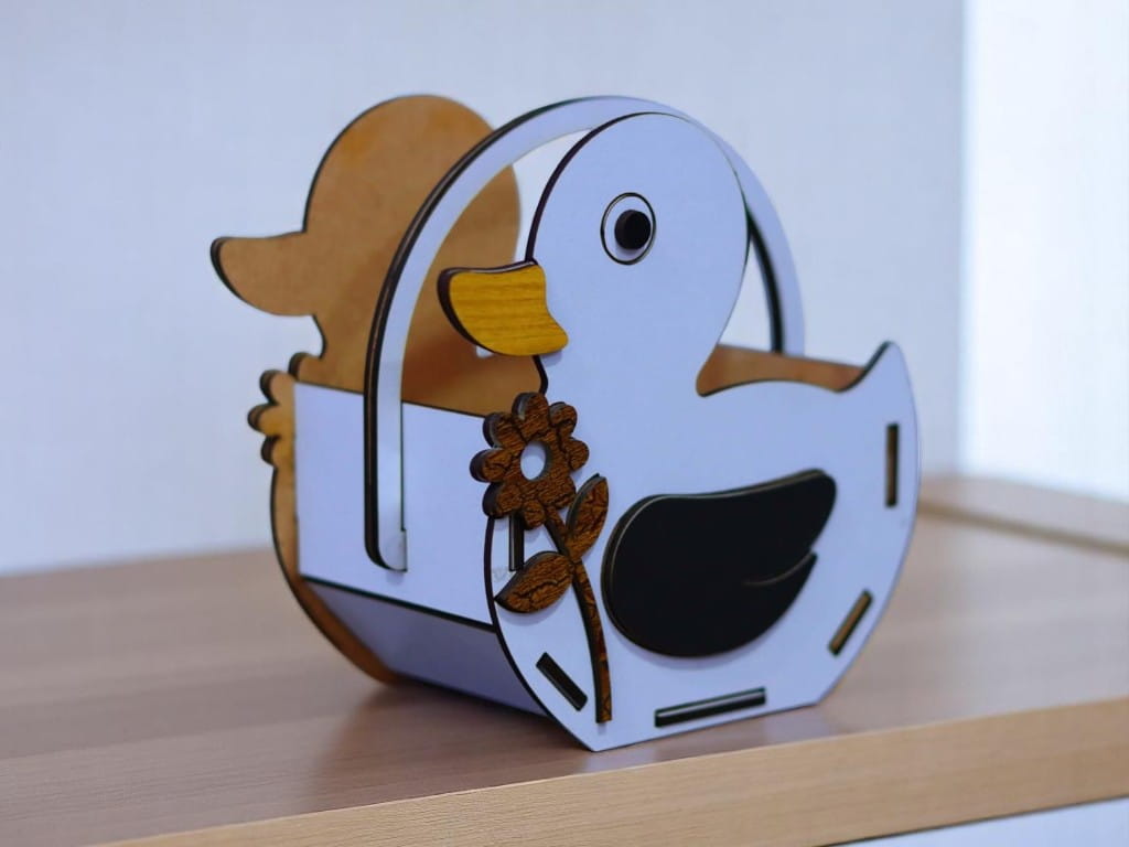 Laser Cut Wooden Duck Flower Basket