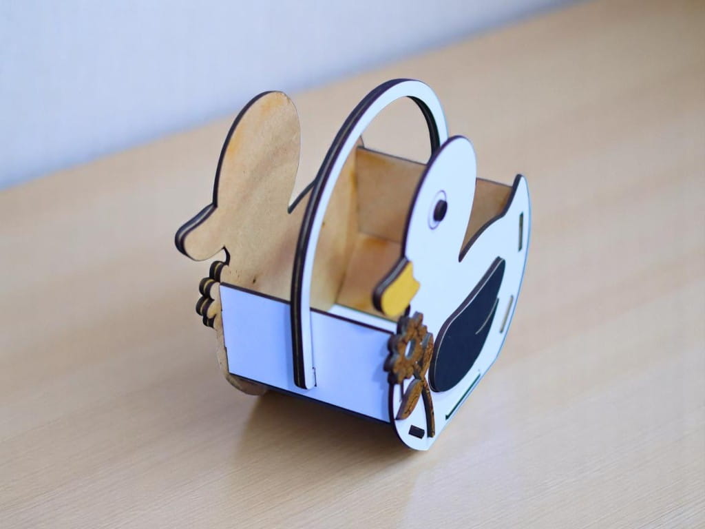 Laser Cut Wooden Duck Flower Basket