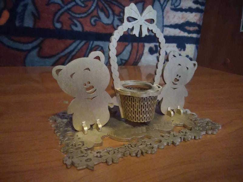 Laser Cut Bear Flower Basket Stand
