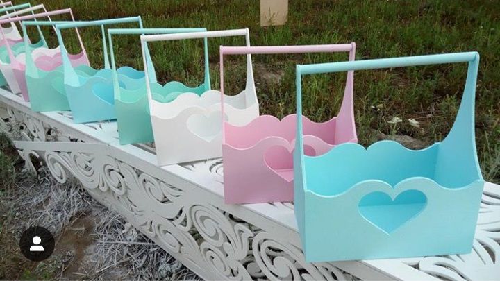 Laser Cut Heart Flower Basket with Handle