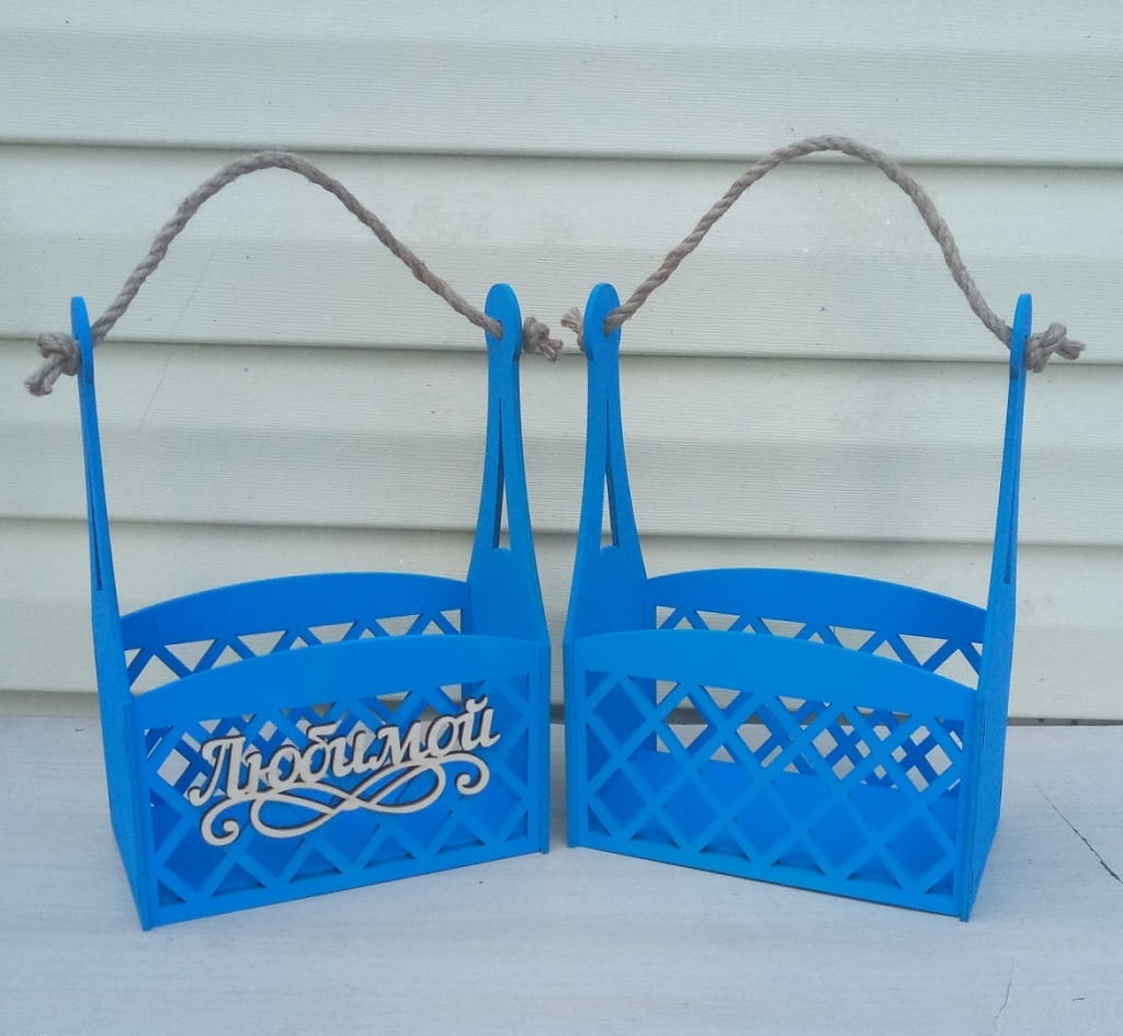Laser Cut Wooden Decorative Basket with Rope Handles