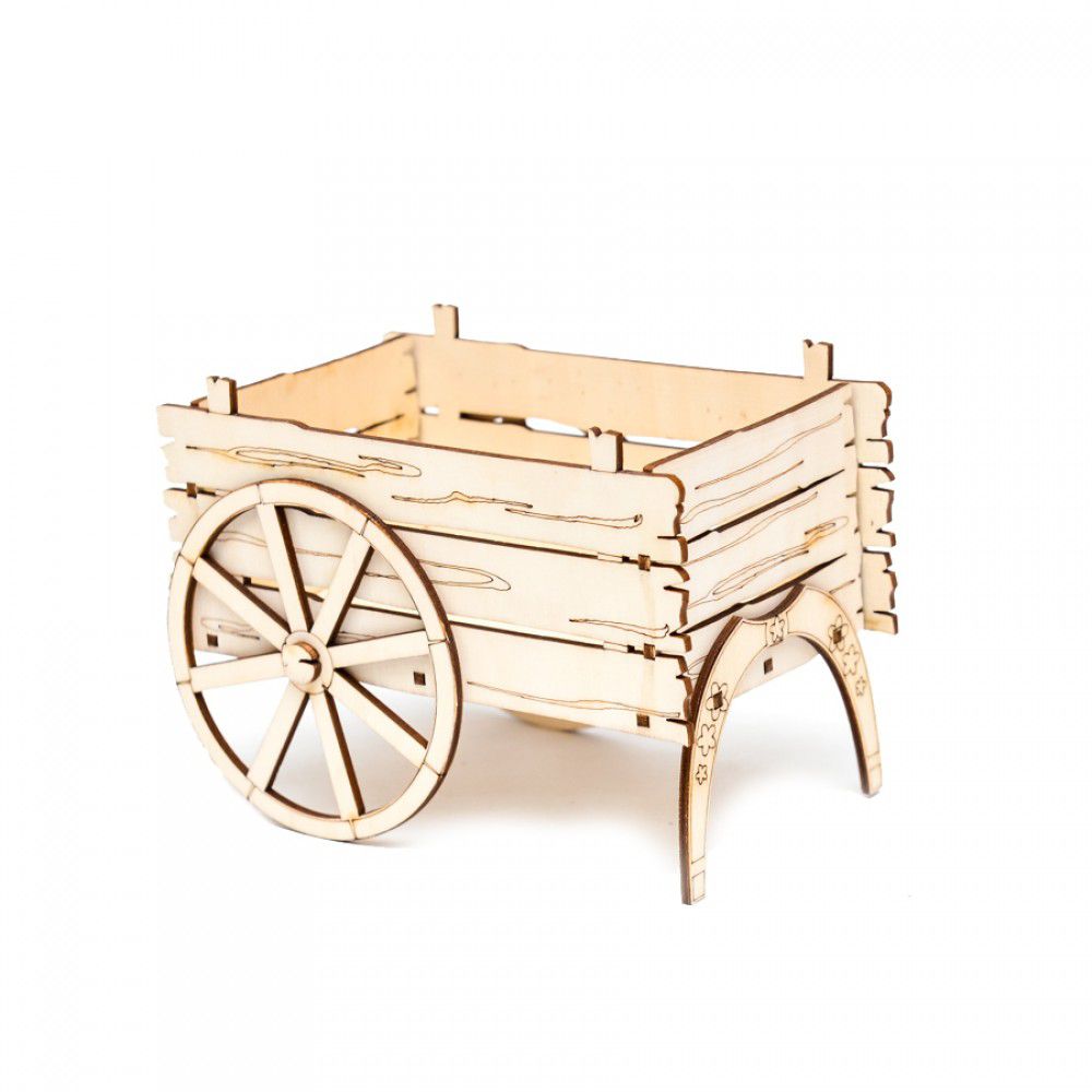 Laser Cut Wooden Carriage Cart Flower Basket