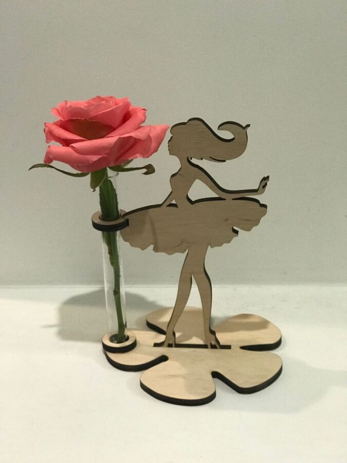 Laser Cut Girl Flower Test Tube Vase Stand