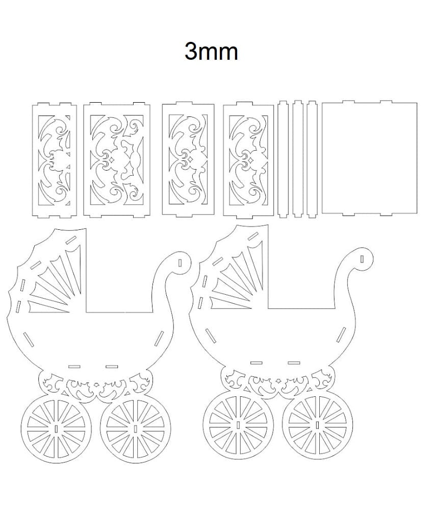 Laser Cut Baby Carriage Flower Basket
