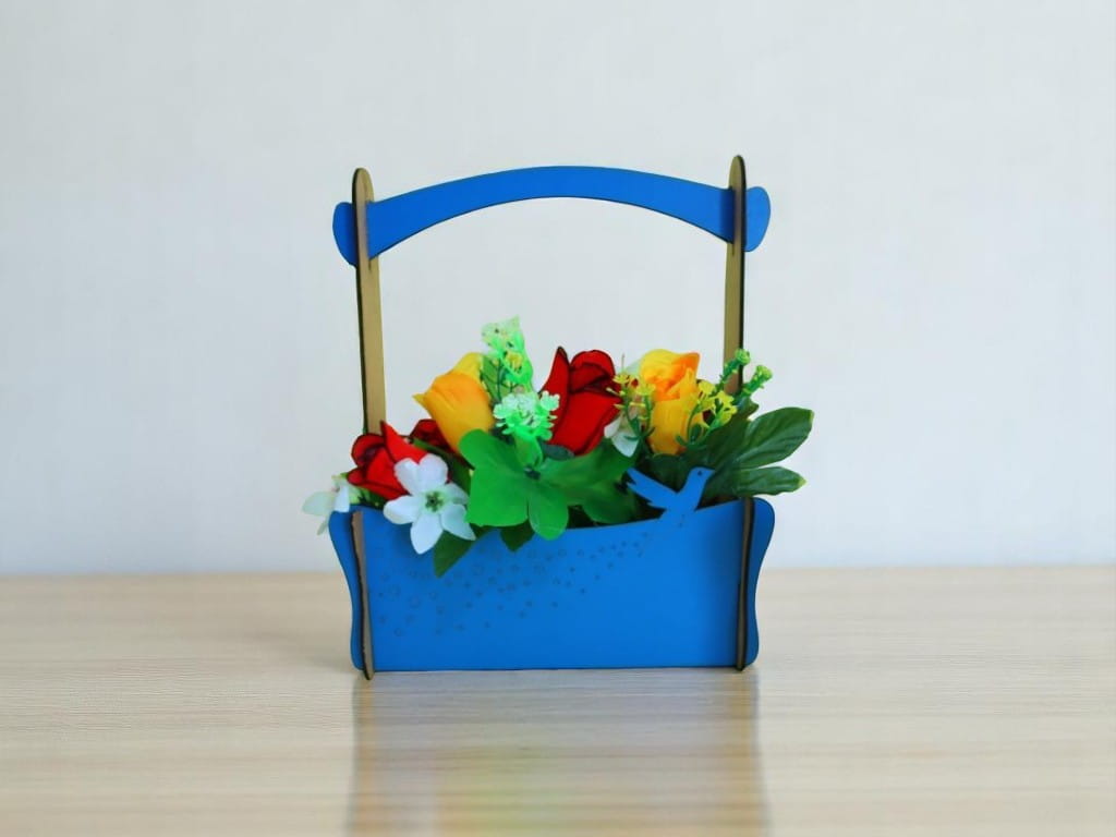 Laser Cut Wooden Decorative Flower Basket
