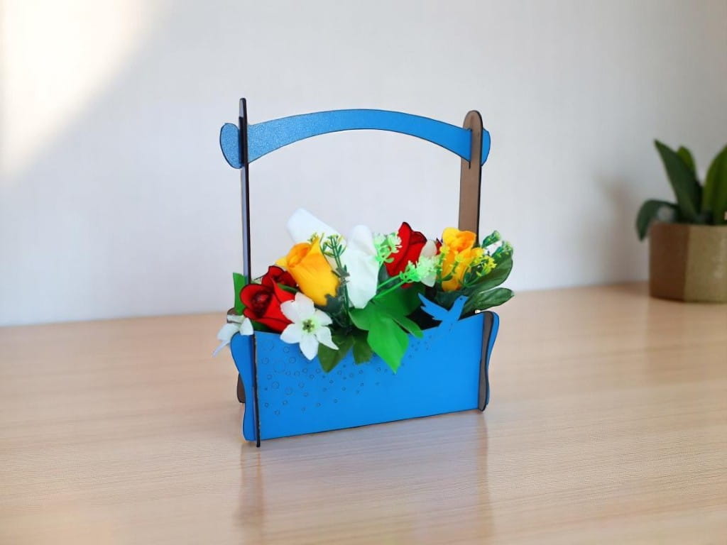 Laser Cut Wooden Decorative Flower Basket
