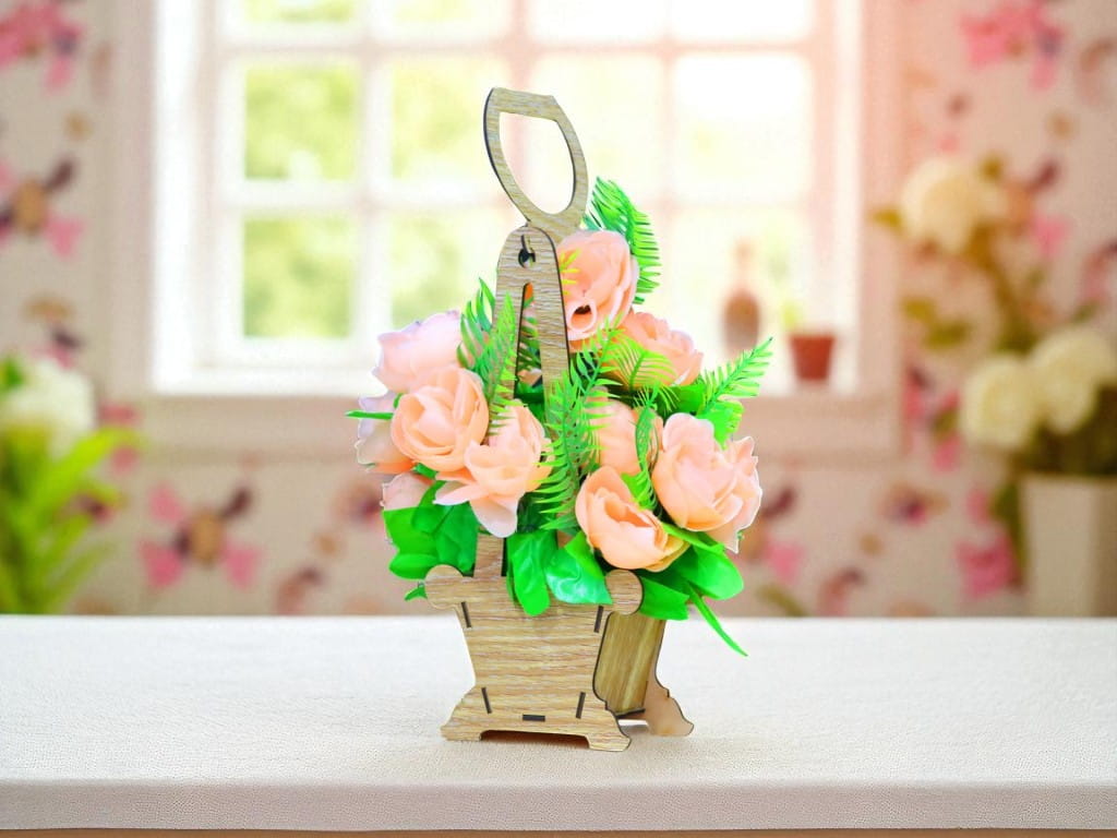Laser Cut Wooden Flower Gift Basket