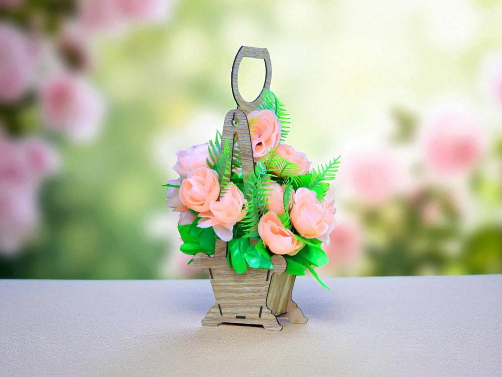 Laser Cut Wooden Flower Gift Basket