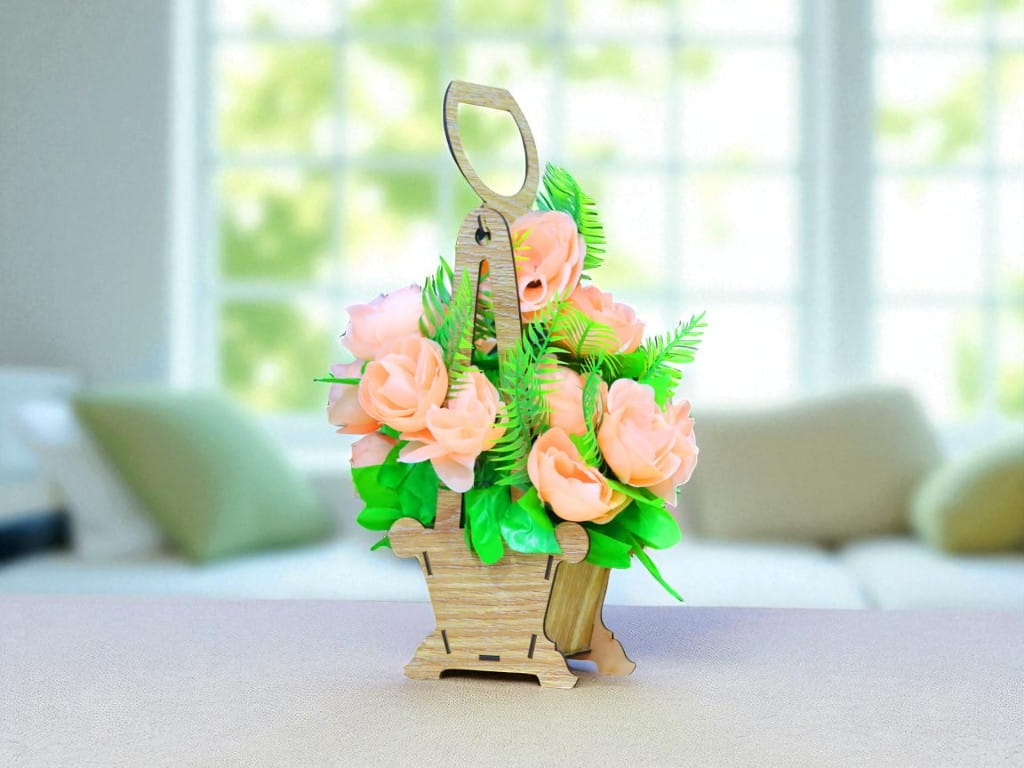 Laser Cut Wooden Flower Gift Basket