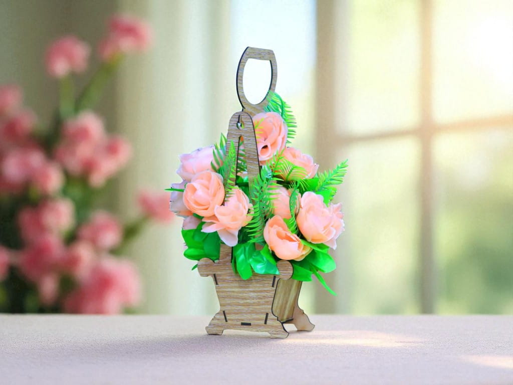 Laser Cut Wooden Flower Gift Basket