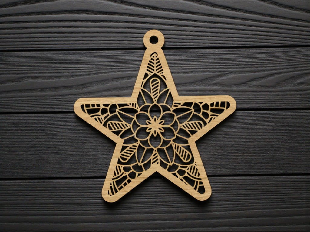 Laser Cut Intricate Floral Pattern Star Ornament