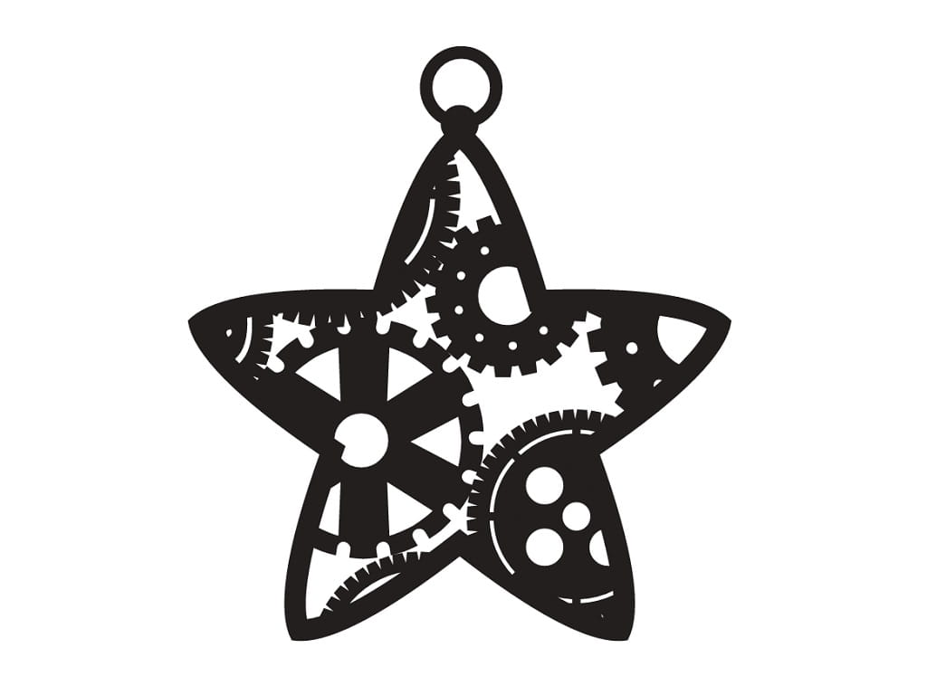Laser Cut Star Shaped Christmas Ornament with Steampunk Gears Pattern