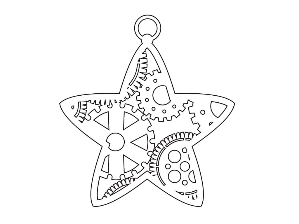 Laser Cut Star Shaped Christmas Ornament with Steampunk Gears Pattern