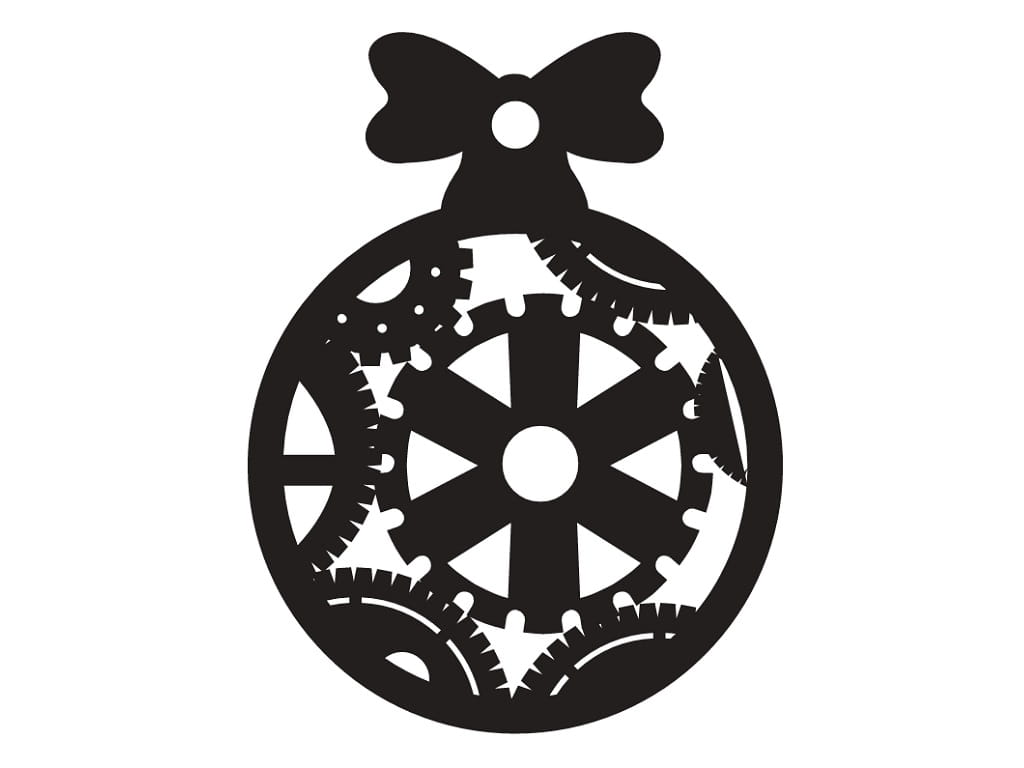 Laser Cut Traditional Christmas Bauble with Steampunk Gears Design