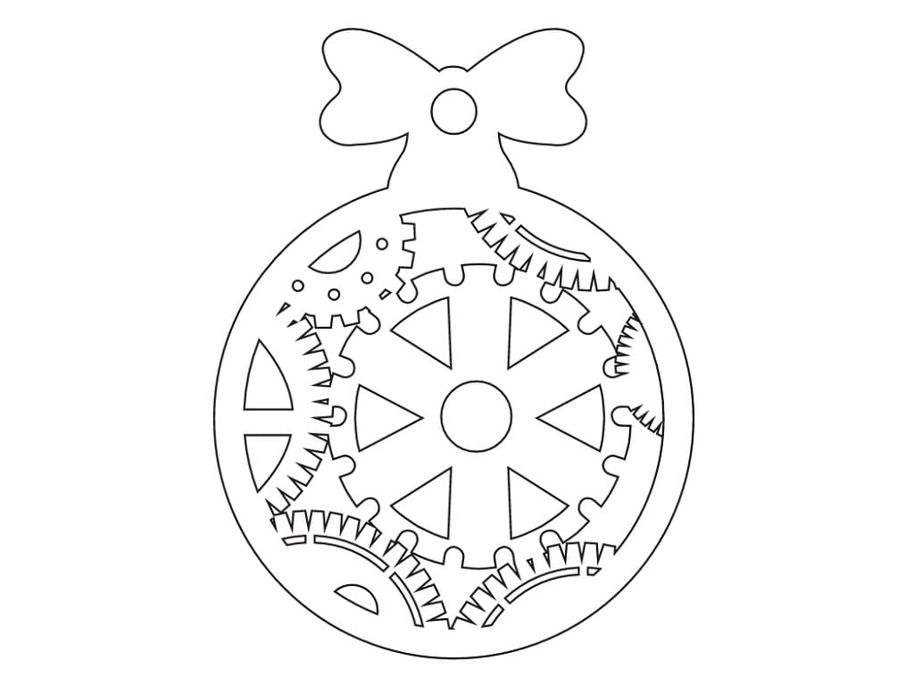 Laser Cut Traditional Christmas Bauble with Steampunk Gears Design