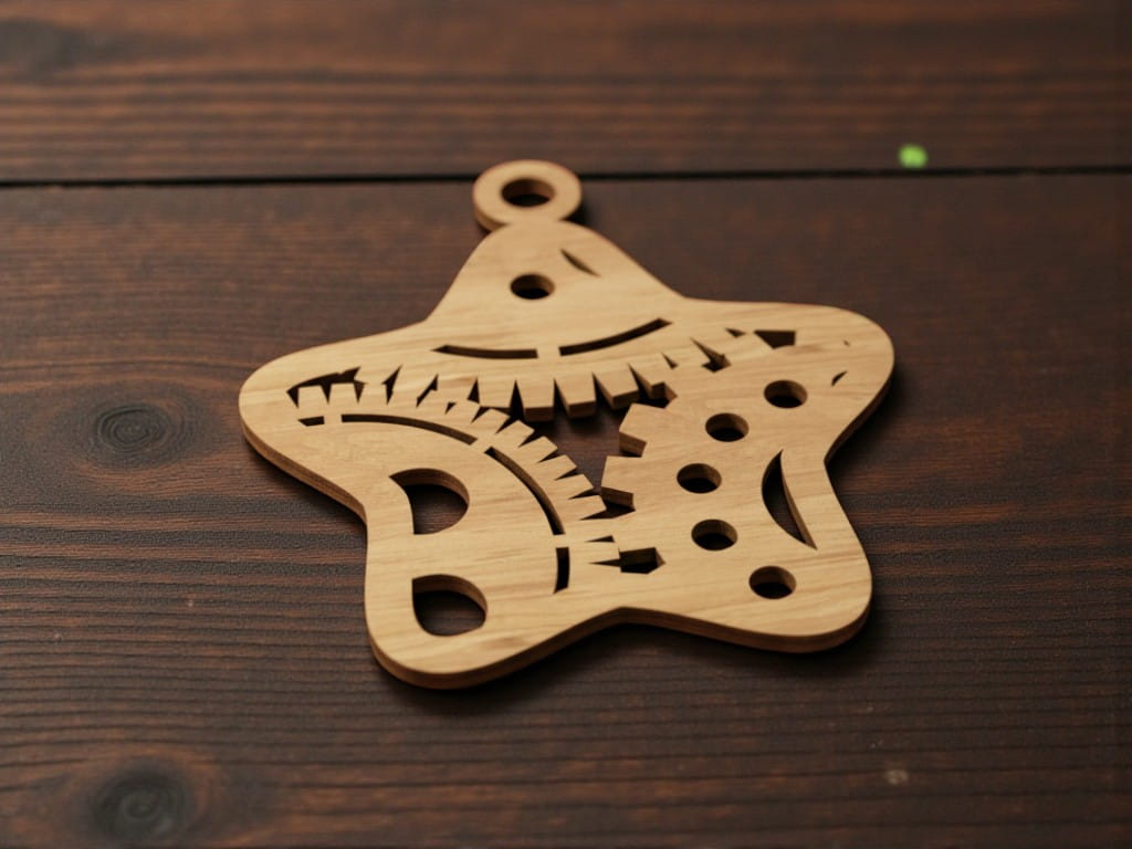 Laser Cut Star Christmas Ornament with Intricate Gear Design