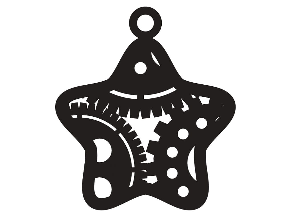 Laser Cut Star Christmas Ornament with Intricate Gear Design