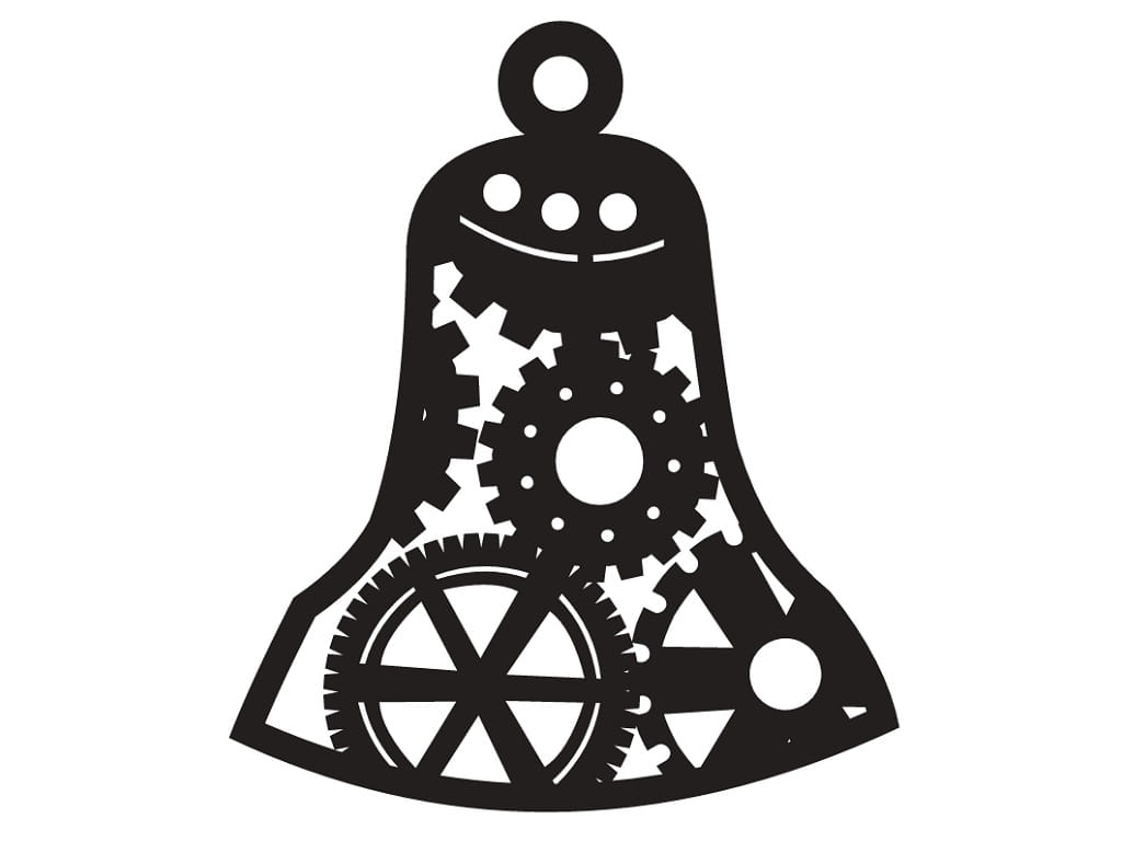 Laser Cut Traditional Bell Christmas Ornament with Gears Cutouts CDR ...