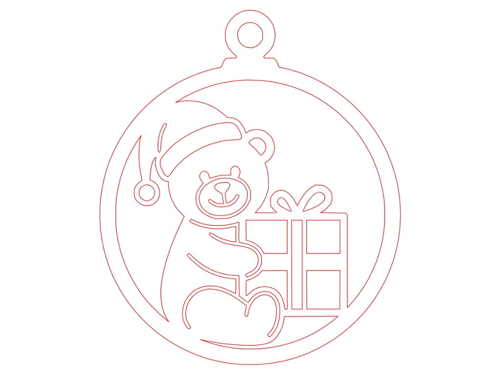 Laser Cut Teddy Bear Holding Present Christmas Ornament