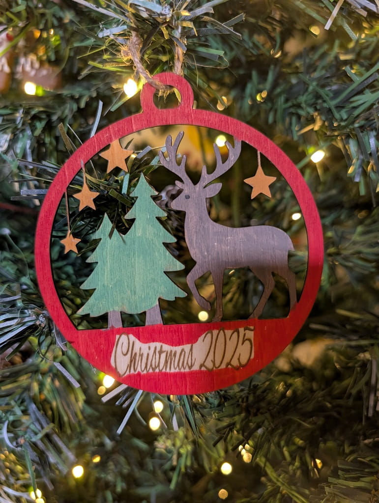Laser Cut Deer in Woods Christmas Ornament