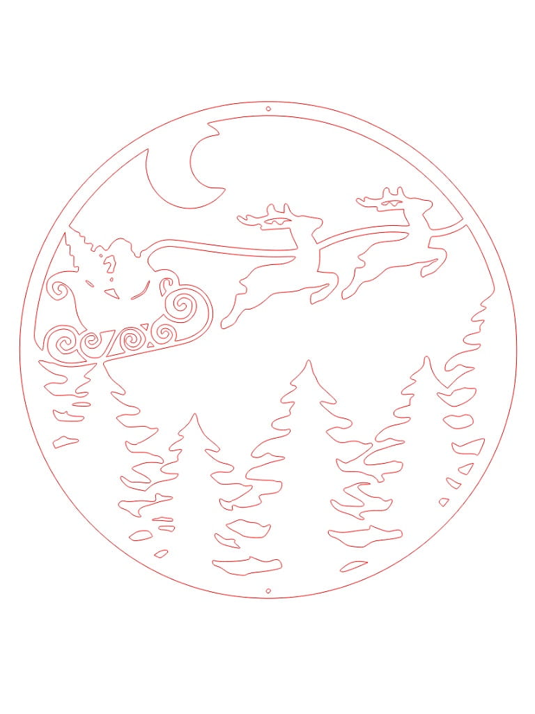 Laser Cut Santa Sleigh Reindeer Flying Over Christmas Ornament