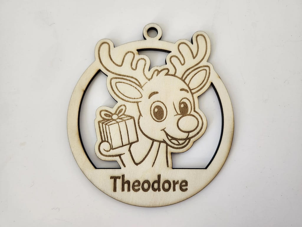 Laser Cut Rudolph with Gift Christmas Ornament