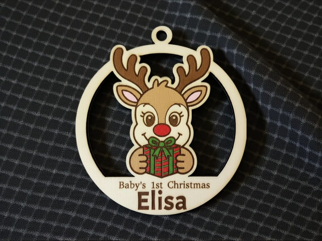 Laser Cut Baby’s First Christmas Reindeer Ornament