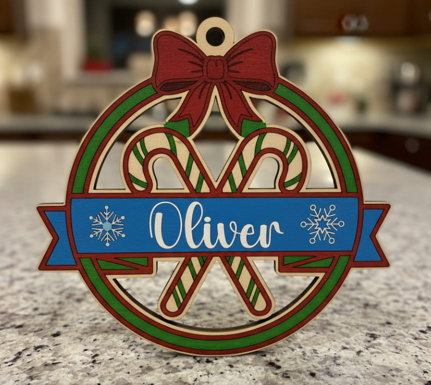 Laser Cut Personalized Candy Canes Christmas Ornament