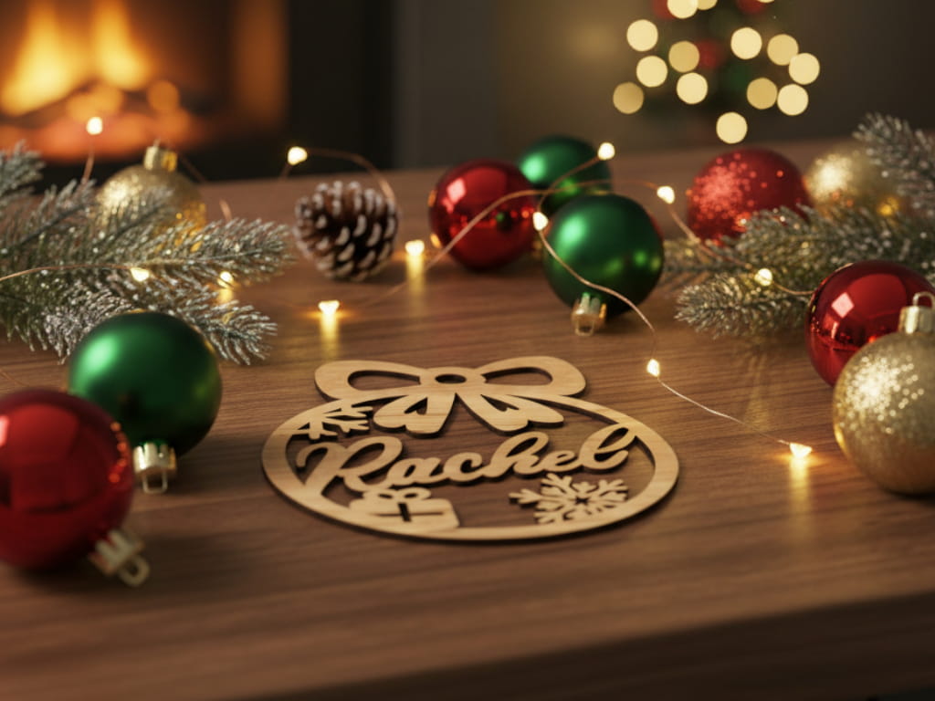 Laser Cut Christmas Ornament with Name Rachel