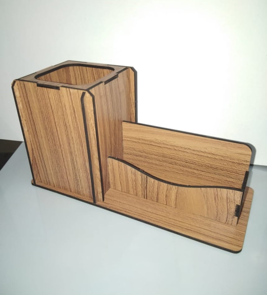 Wooden Pen Stand with Visiting Card Holder Laser Cut CDR File Free