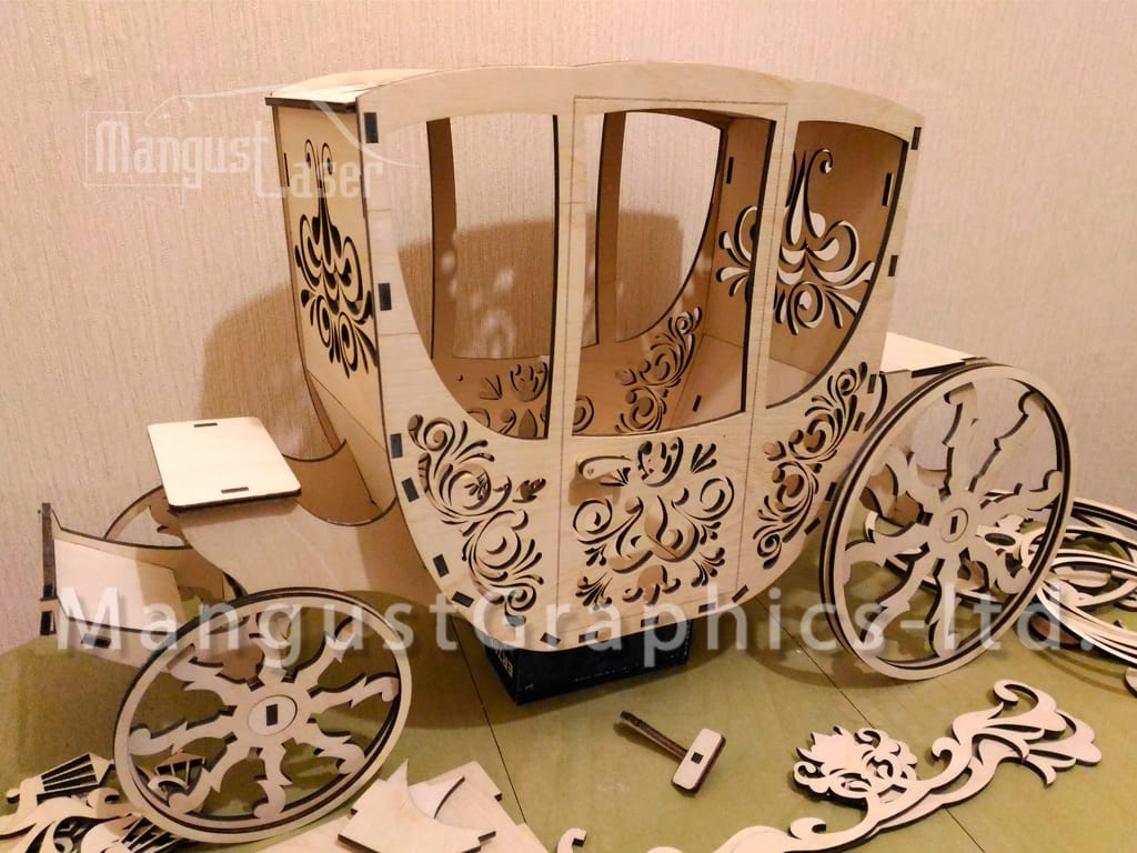 Laser Cut Horse Drawn Carriage 3D Wood Model Puzzle Kit