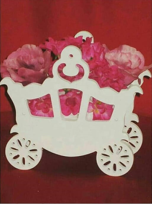 Laser Cut Wooden Flower Carriage Decorative Centerpiece