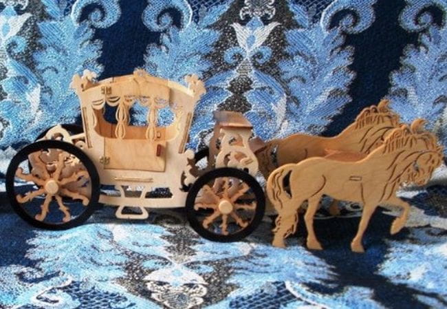 Laser Cut Wooden Horse and Carriage 3D Wood Model Puzzle