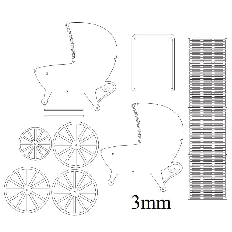 Laser Cut Miniature Baby Stroller Model